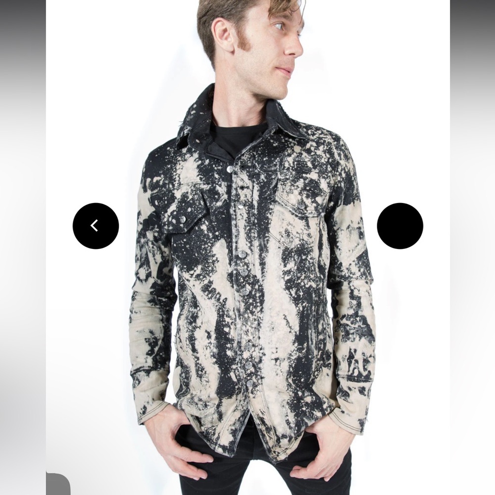 Lip Service Black & Creamish Vintage Porn Splatter Stretch Twill Jacket NWT L - Picture 2 of 16